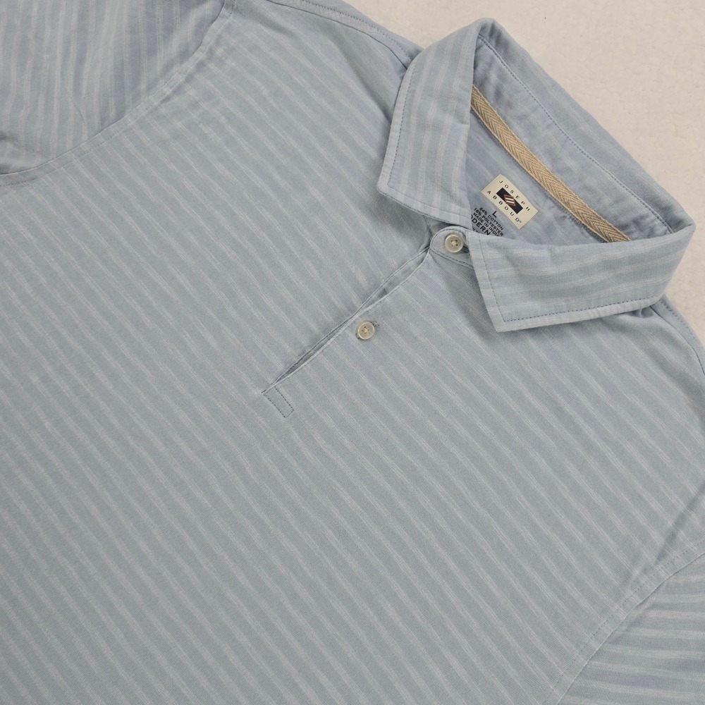 Joseph Abboud Mens‎ Polo Shirt Size L Modern Fit Light Blue Striped Short Sleeve